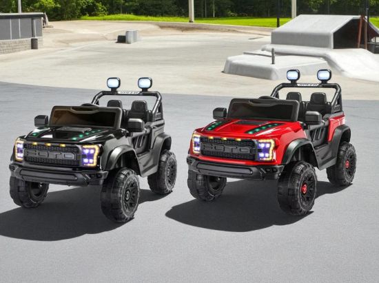 صورة (سيارتين)جيب أطفال الأسود والأحمر ماطورين 12 فولت